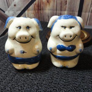 Piggies Salt & Pepper Set~made 1995 hand painted Maine Made Swim Suit Fun